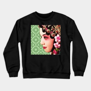 Chinese Opera Star with Green Tile Floor Pattern- Hong Kong Retro Crewneck Sweatshirt